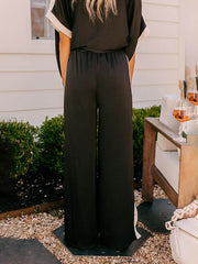 Loose Color Block Slit Wide Leg Pants