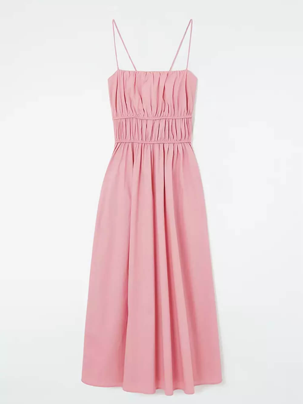 Suspender Pleated Waist Midi Dress