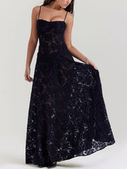 Midnight Bloom - Floral Lace Back Maxi Dress