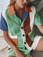 Passionate Multicolor Block Shirt Shorts Set