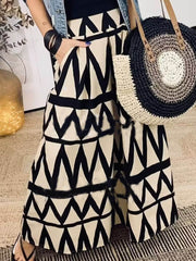 Triangle Printed Back Waist Elasticated Pocket Maxi Skirt