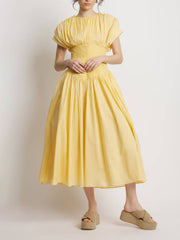 Elegant Pleated Cord Midi Dress