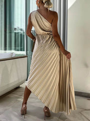 Golden-Sand One-Shoulder Dress