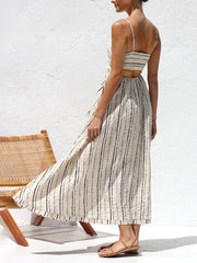 Sahara Stripes - Beige and Black Print Maxi Dress