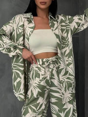 Palm Leaf Print Loose Oversized Shirt