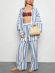 Modern Sophisticated Striped Fabric Loose Print Straight Pants