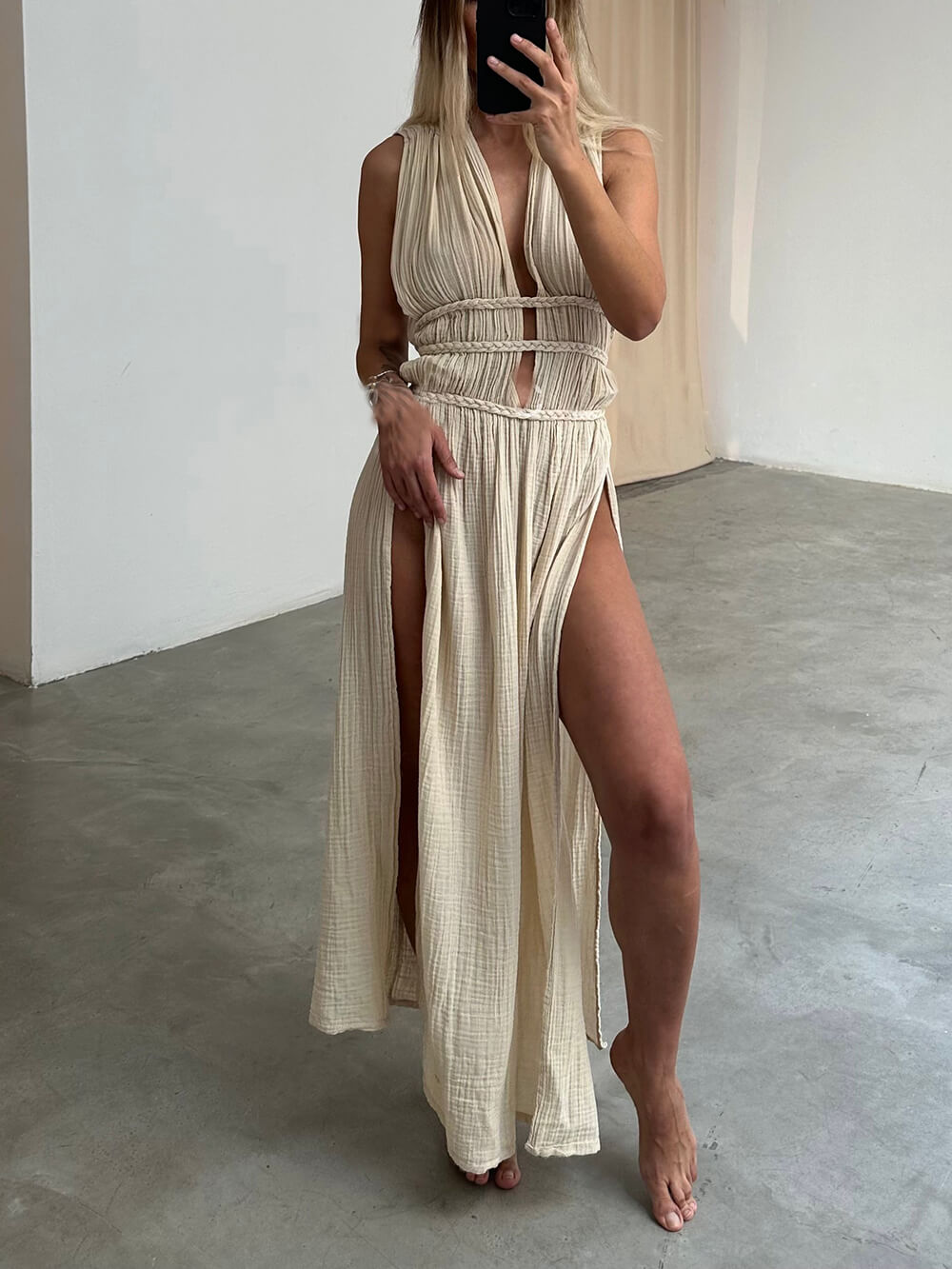 Savannah Breeze - Cutout Slit Kaftan Maxi Dress