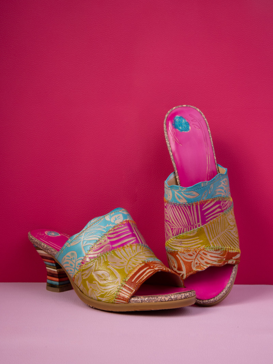 Soffia | Queen Retro Tropical Embossed Leather Sandal