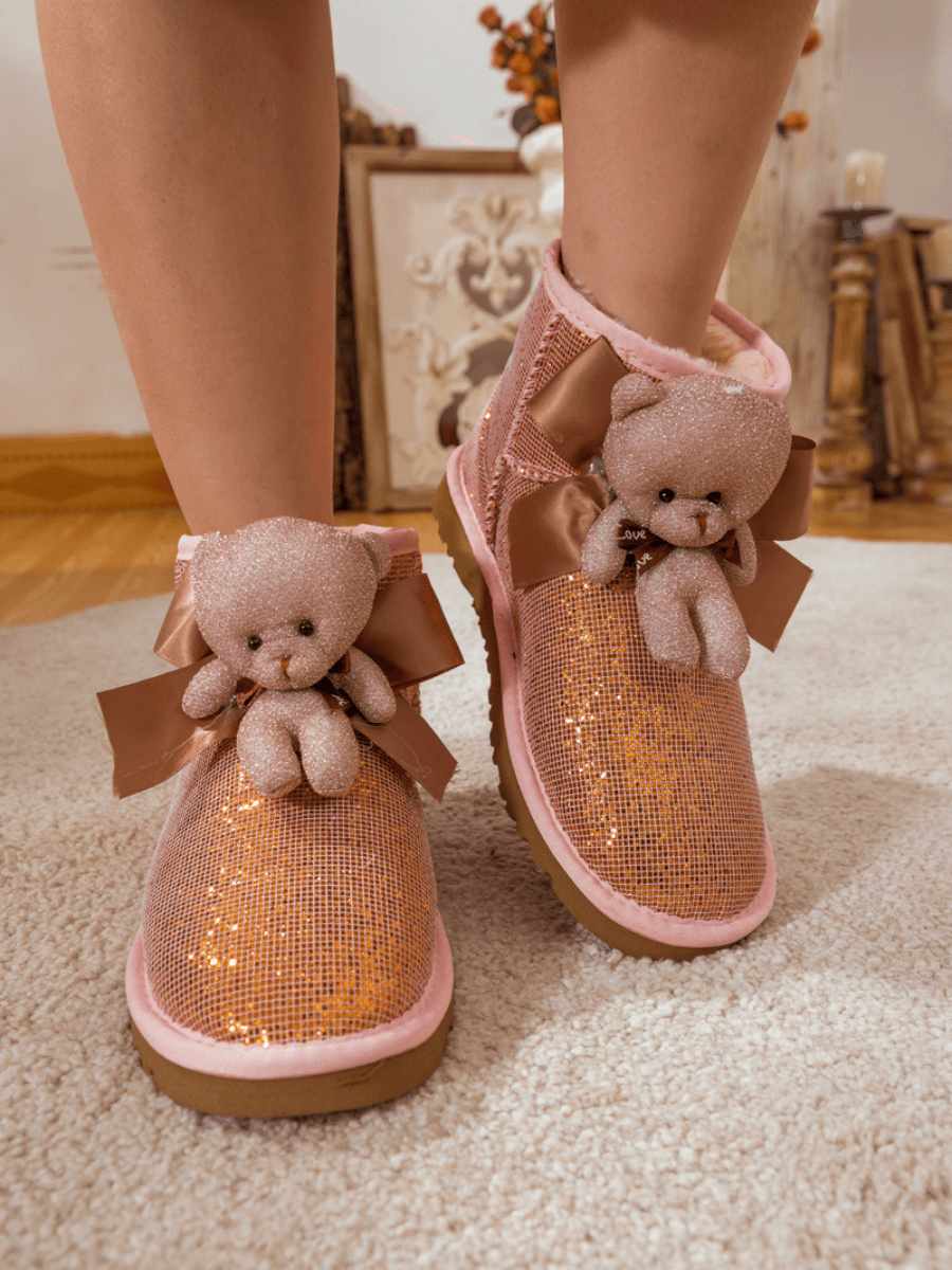 SMAIBULUN Ugg | PLUSH BEAR RIBBON BOW SHIMMER BLING BOOTS