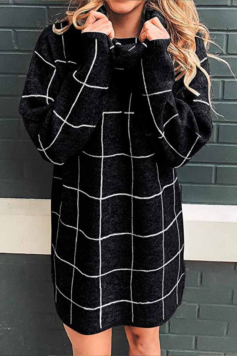 Chicindress High Collar Plaid Loose Mini Dress(3 Colors)