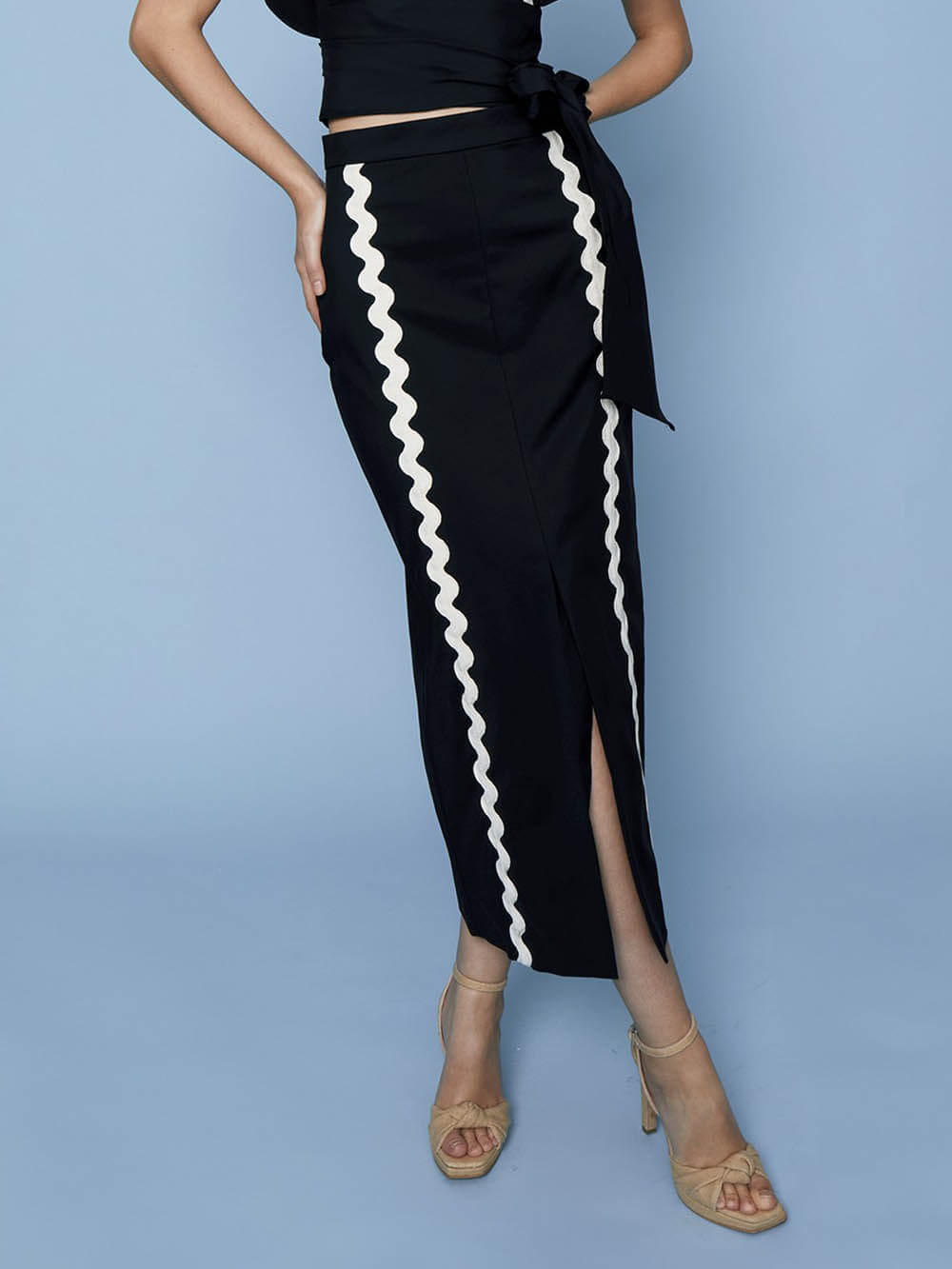 Elegant Contrast High Waist Open Front Skirt