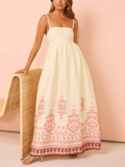 Ethnic Print Halter Cream Extra Maxi Dress