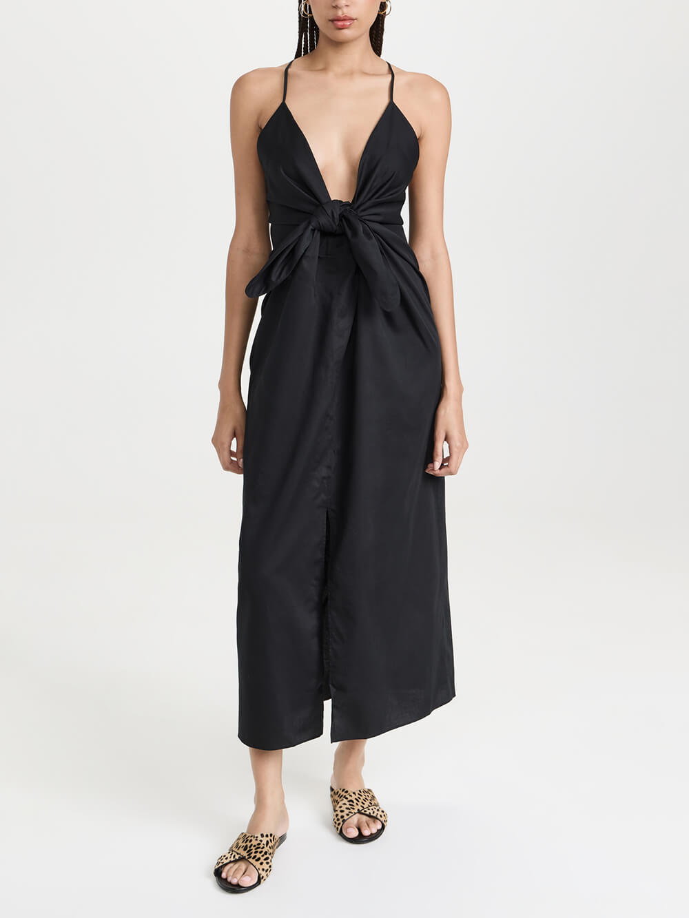 Unique Strappy Deep V-Neck Midi Dress