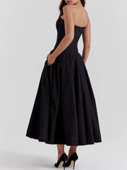 Elegance Defined - Black Strapless Midi Dress