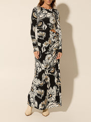 Floral Print Unique Waist Hollow Out Maxi Dress