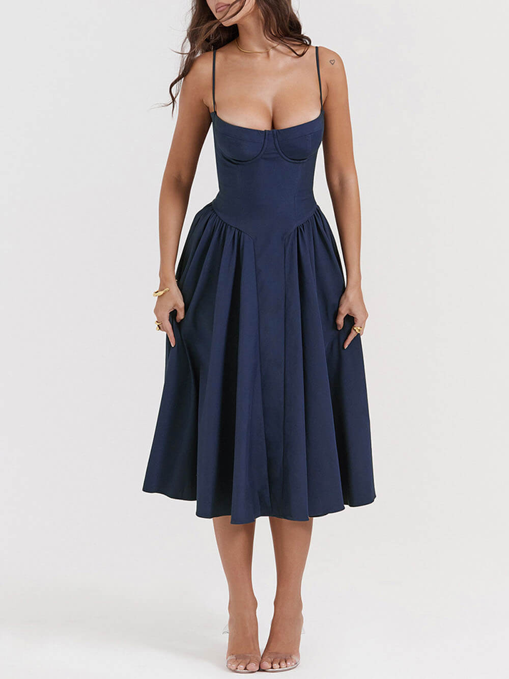 Midnight-Elegance  Strapless Midi Dress