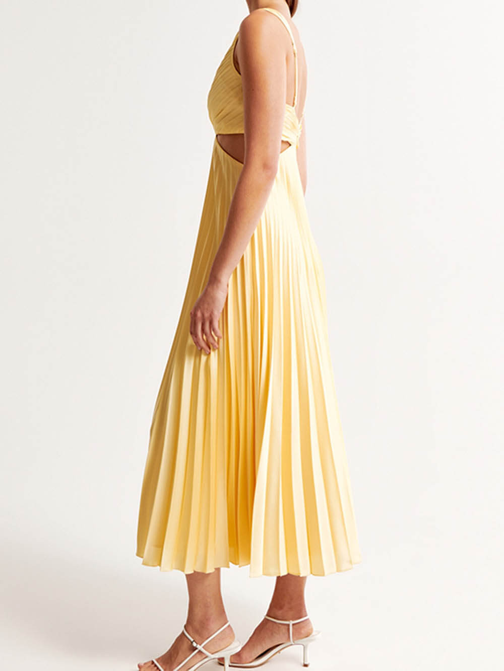 Pleated Cutout Waist Loose Midi Dress