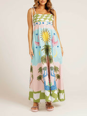 Elegant Goddess Hand-Painted Printed Maxi Dress