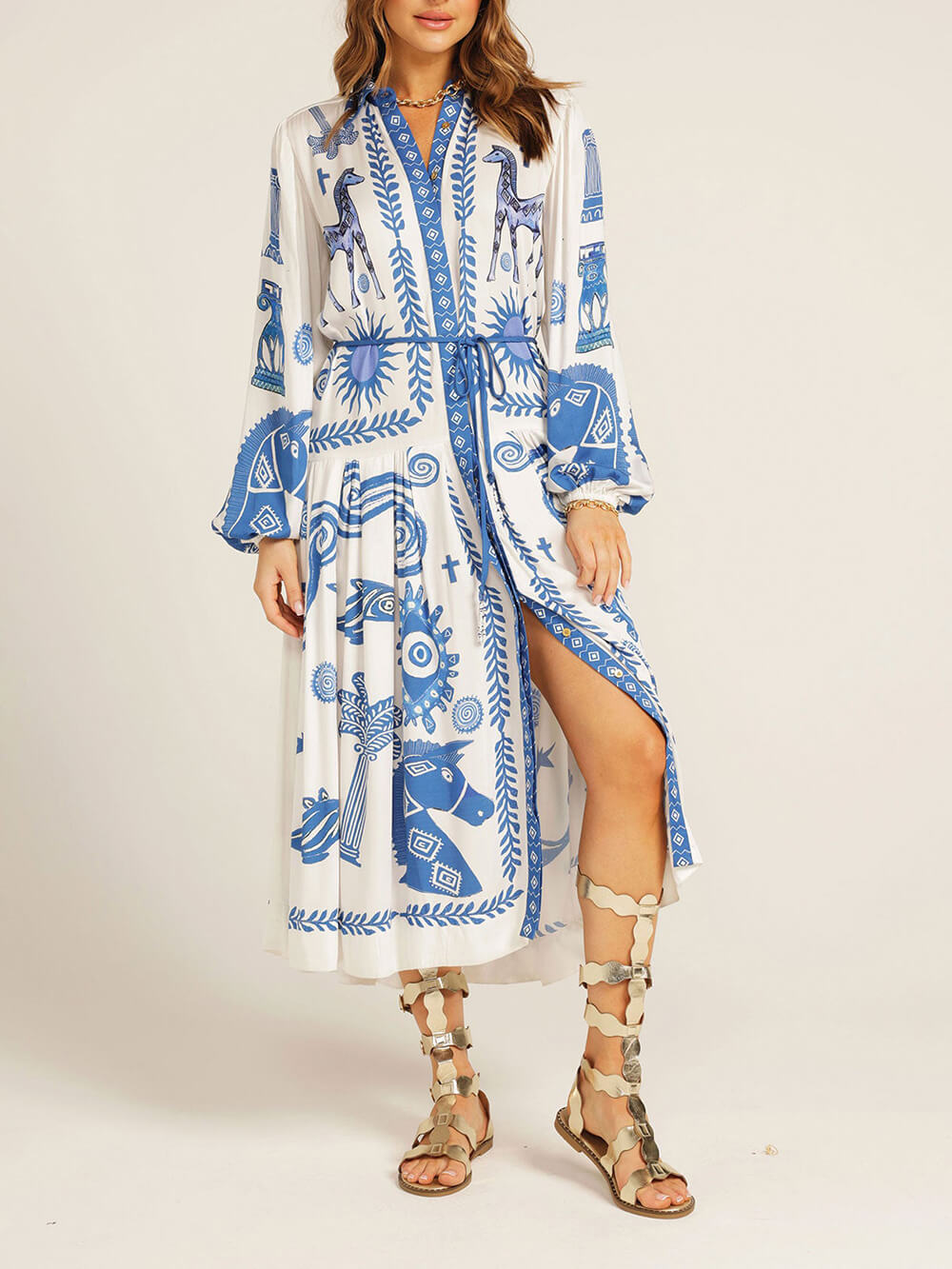 National Unique Horse Face Print Shirt Dress