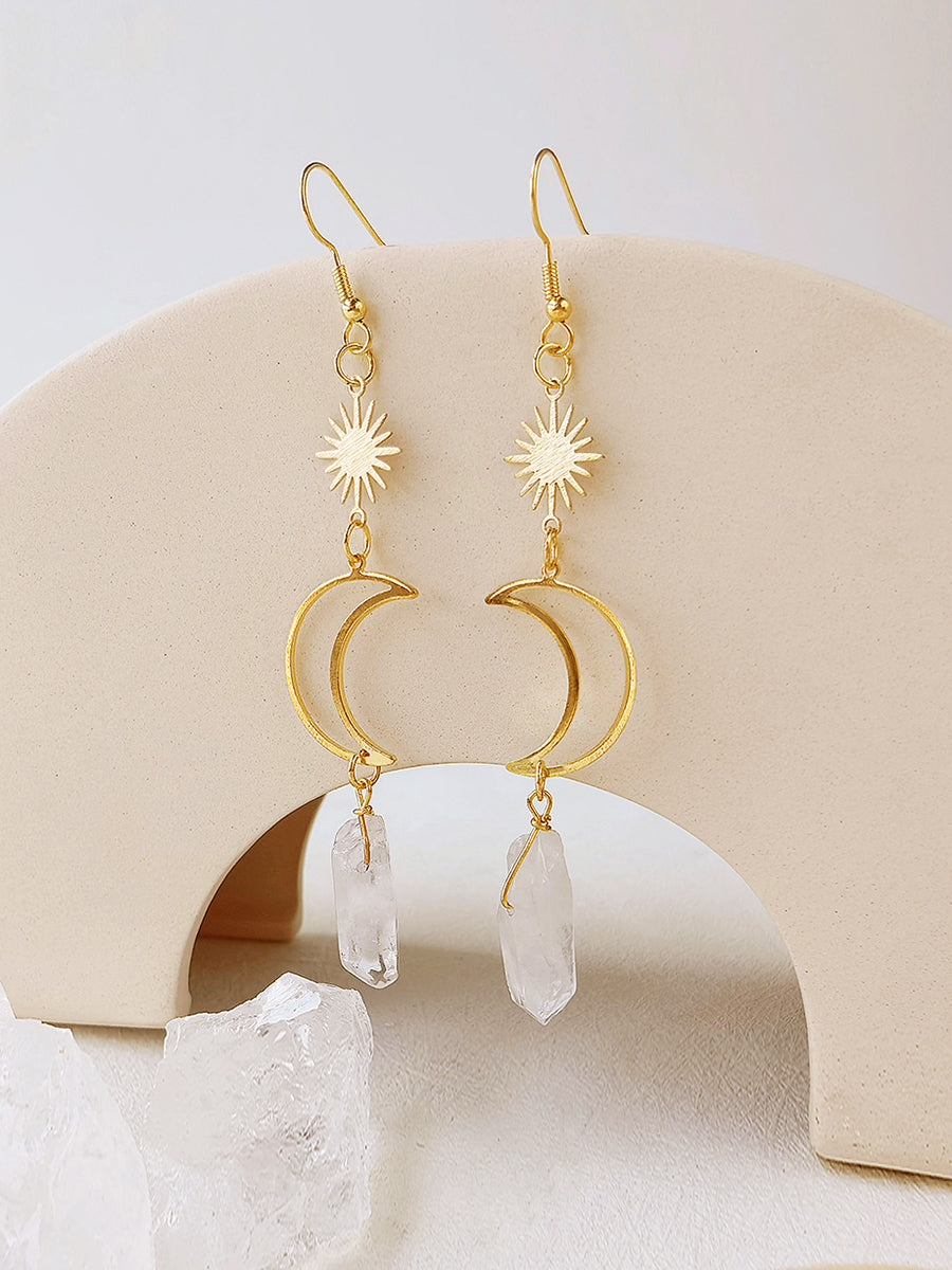 Boho Quartz Moon Earrings