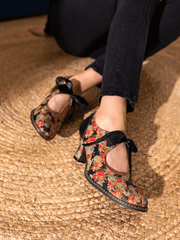 SOFFIA | STEFANIA FLORAL TIE BOW LACE-UP LEATHER PUMP