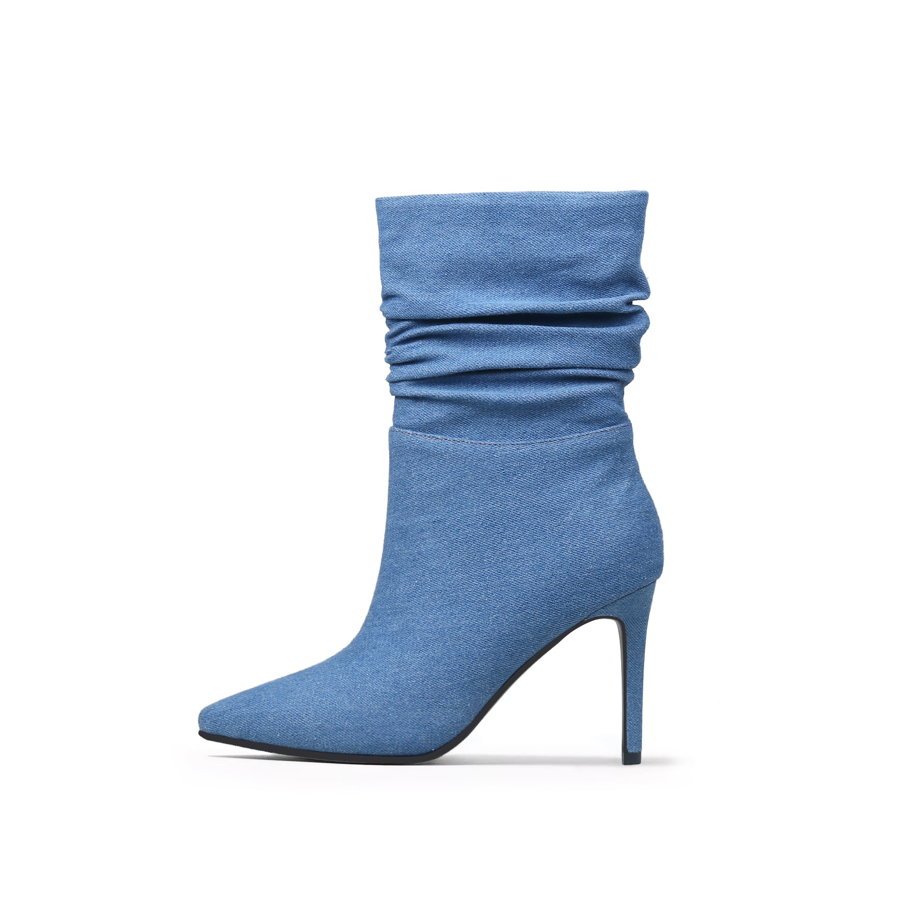 JADY ROSE | DENIM RUCHED ANKLE STILETTO BOOTS