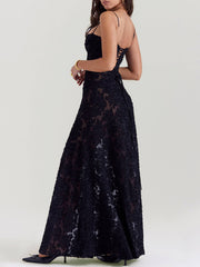 Midnight Bloom - Floral Lace Back Maxi Dress