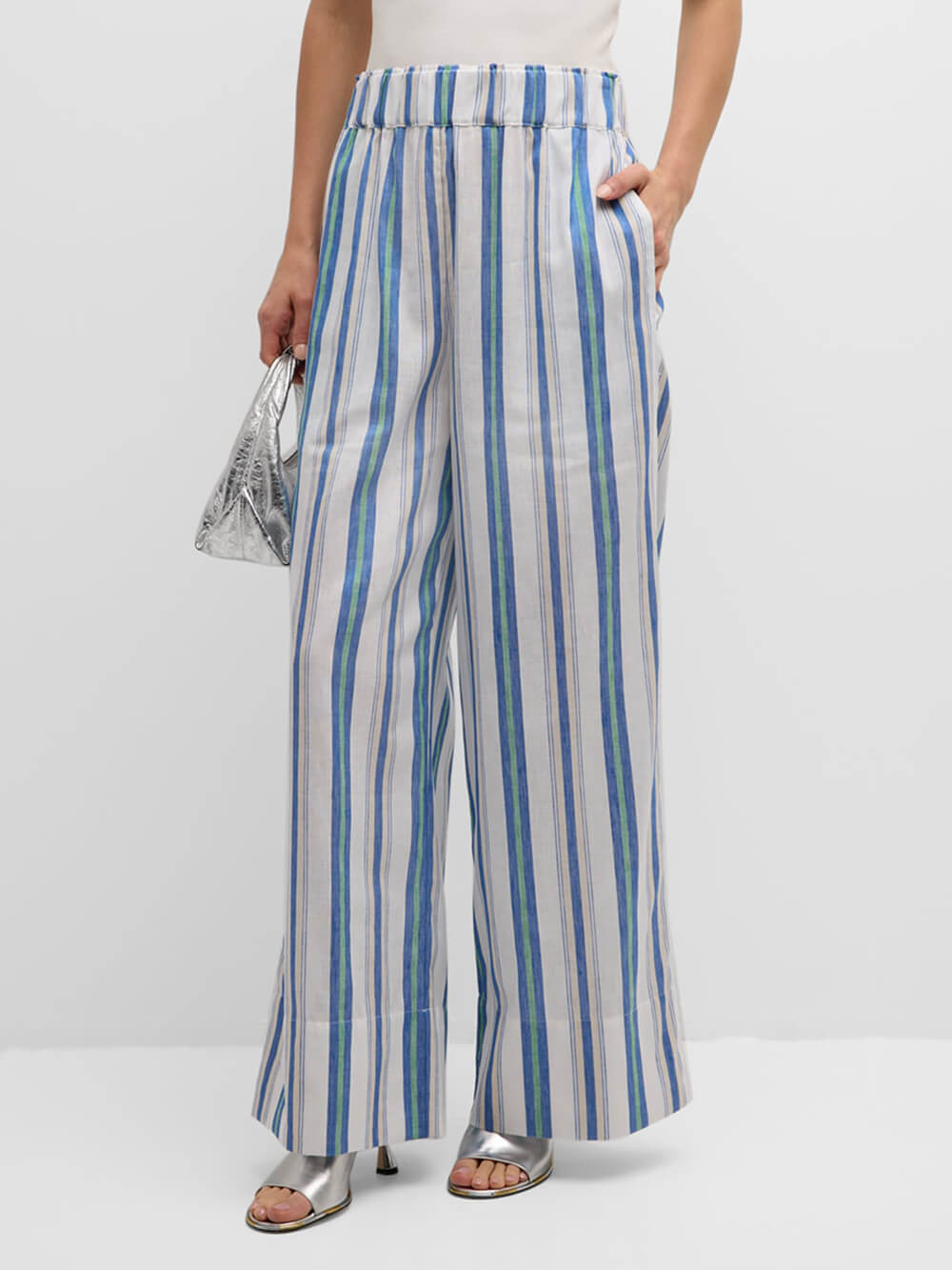 Modern Sophisticated Striped Fabric Loose Print Straight Pants