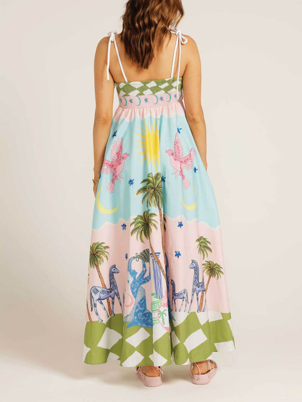 Elegant Goddess Hand-Painted Printed Maxi Dress