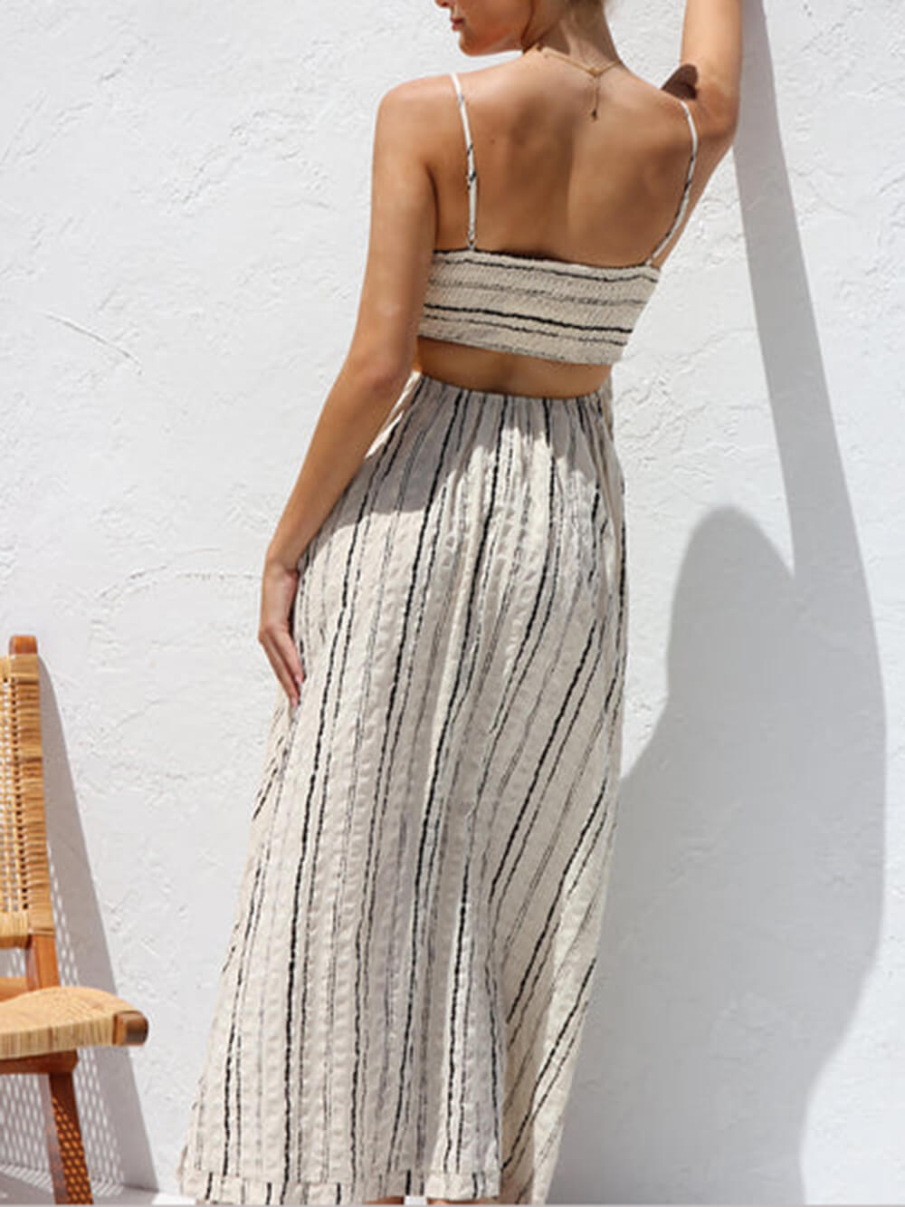 Sahara Stripes - Beige and Black Print Maxi Dress