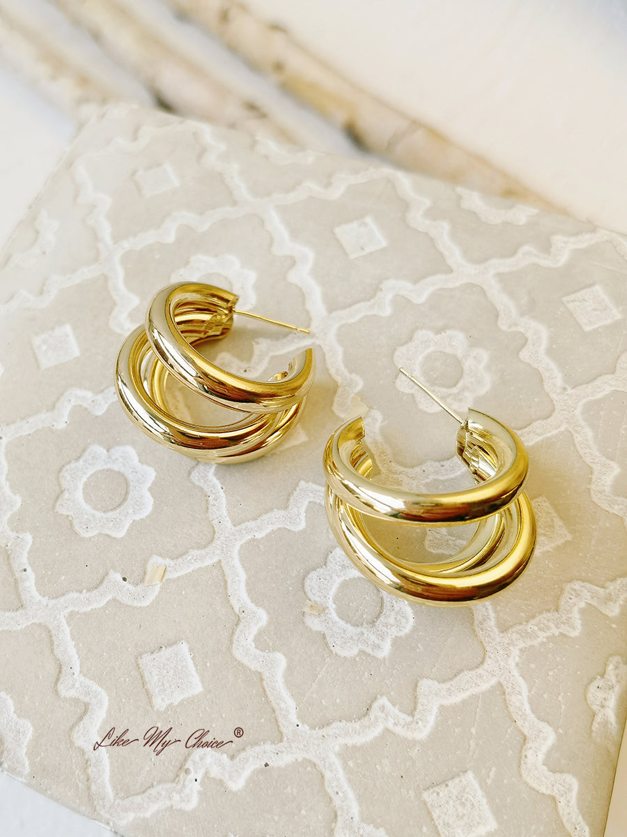 Gold Plated Layered Hoop Earrings