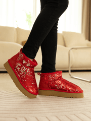 Smaibulun Ugg | Mini Glitter Low Ankle Platform Boots - Red