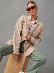 Midland Oversized Frayed Denim Jacket - Beige