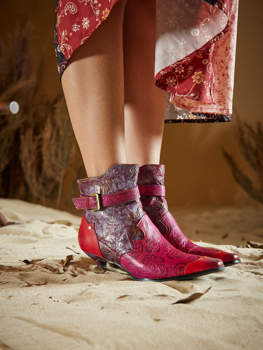 Soffia | Bella Rose Distress Leather Ankle Boots