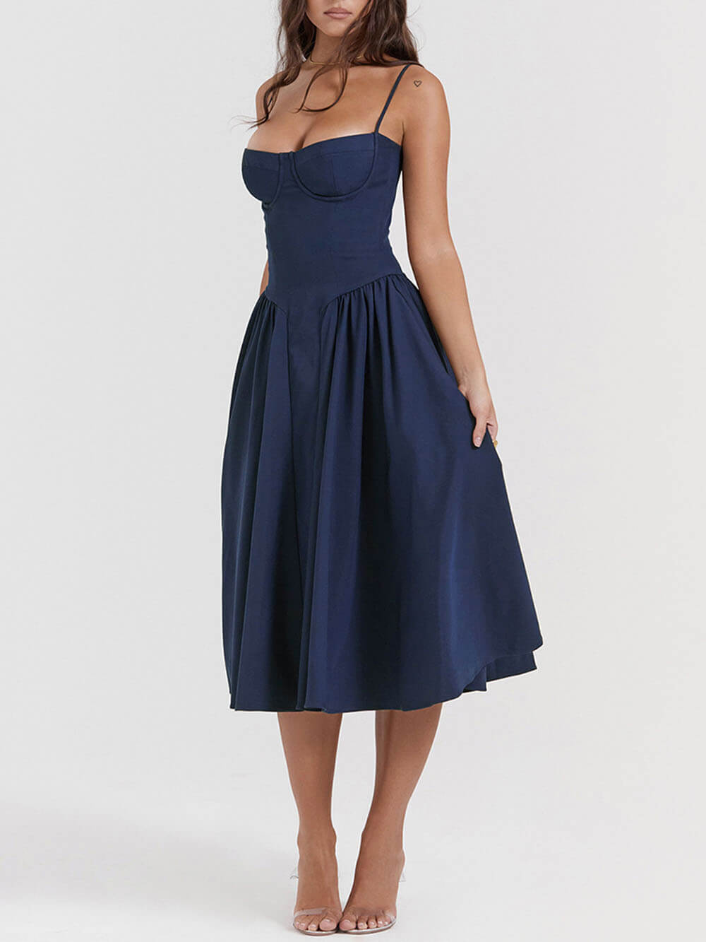 V-Neck Strapless Midi Dress