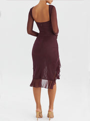 Burgundy-Muse Ruffle Midi Dress