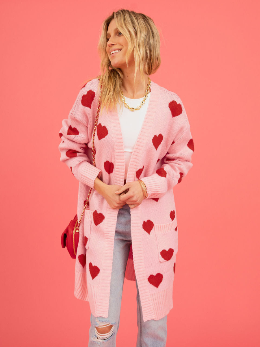 Listen To Your Heart Knit Open Front Cardigan - Pink