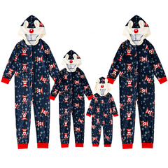 Christmas Print Hooded One-Piece Pajamas Set