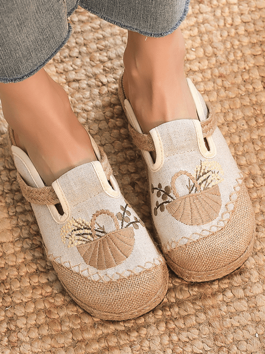 CACTUS ROSE | SUMMER PICNIC EMBROIDERED LINEN MULE - BEIGE