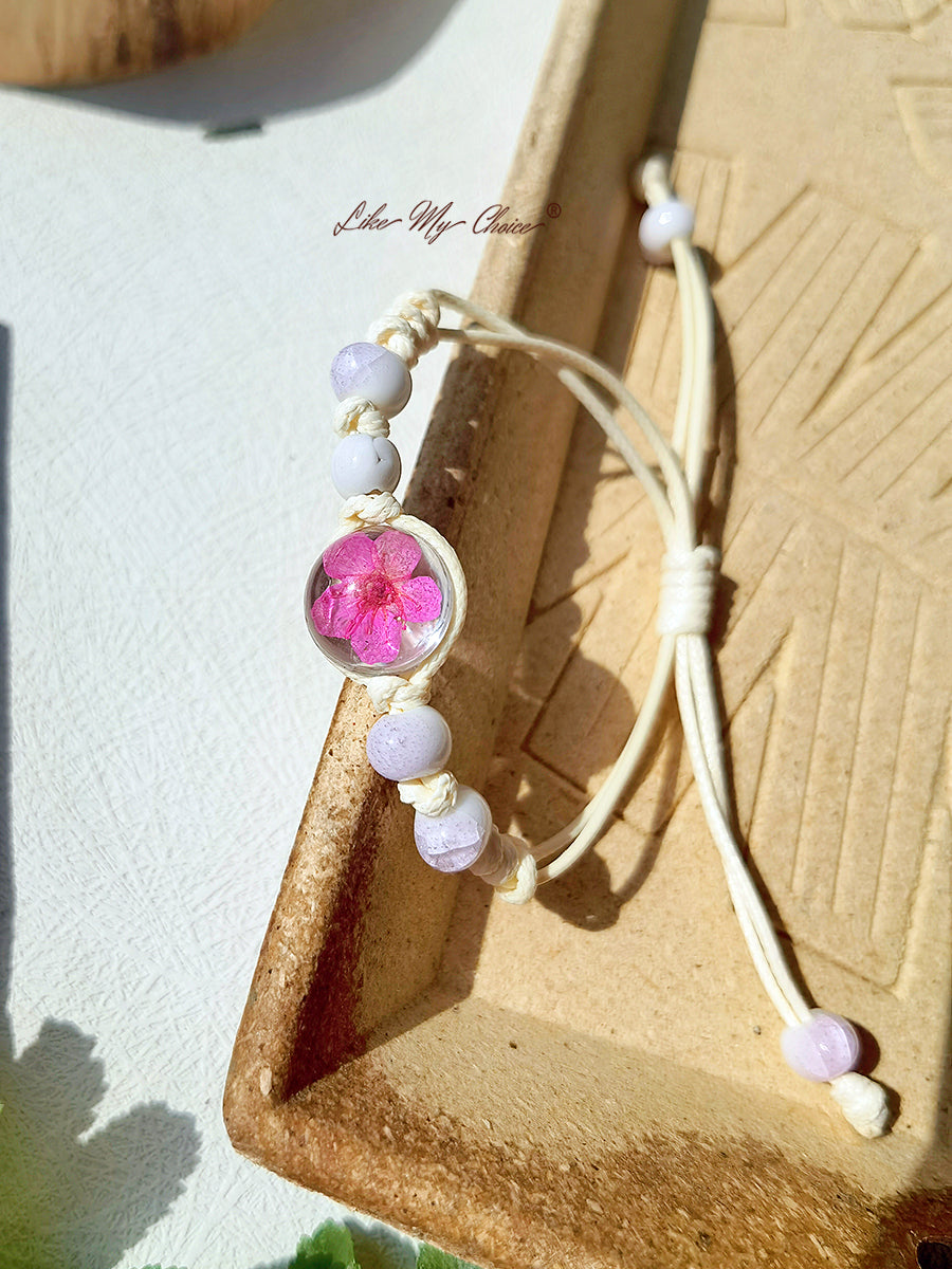 Cherry Blossom Time Stone Ceramic Braided Bracelet