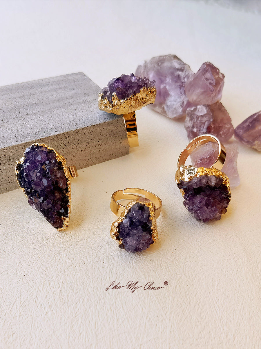 Natural Amethyst Gold Plated Ring