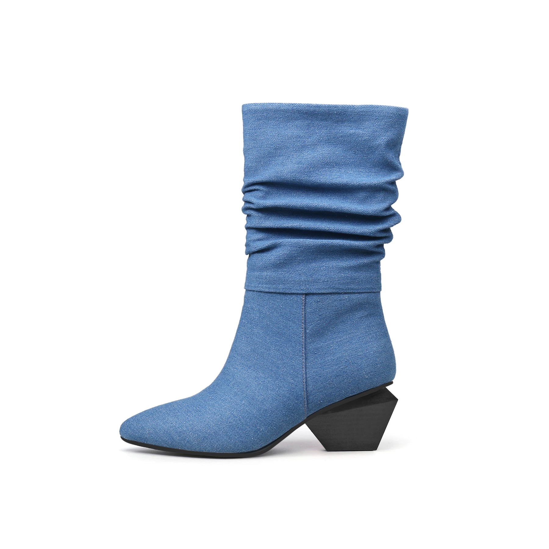 JADY ROSE | BLOCK HEEL DENIM RUCHED ANKLE BOOTS