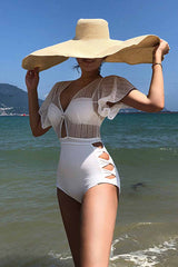 Chicindress White Sexy Hollow Cover Belly Swimwears