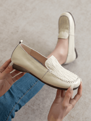 RUMOUR HAS IT| GEOMETRY STITCHING UPPER LEATHER LOAFER - CREAM