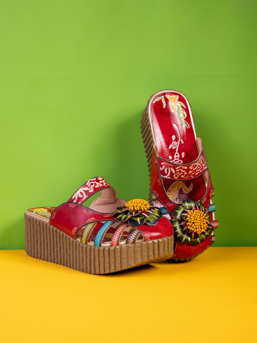 Soffia | Solanah Floral Embossed Leather Platform Clog