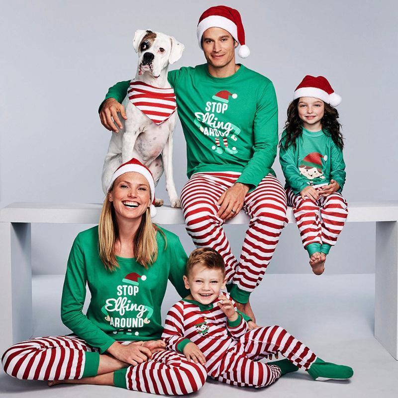 Christmas ELF Print Striped Family Matching Pajamas Set