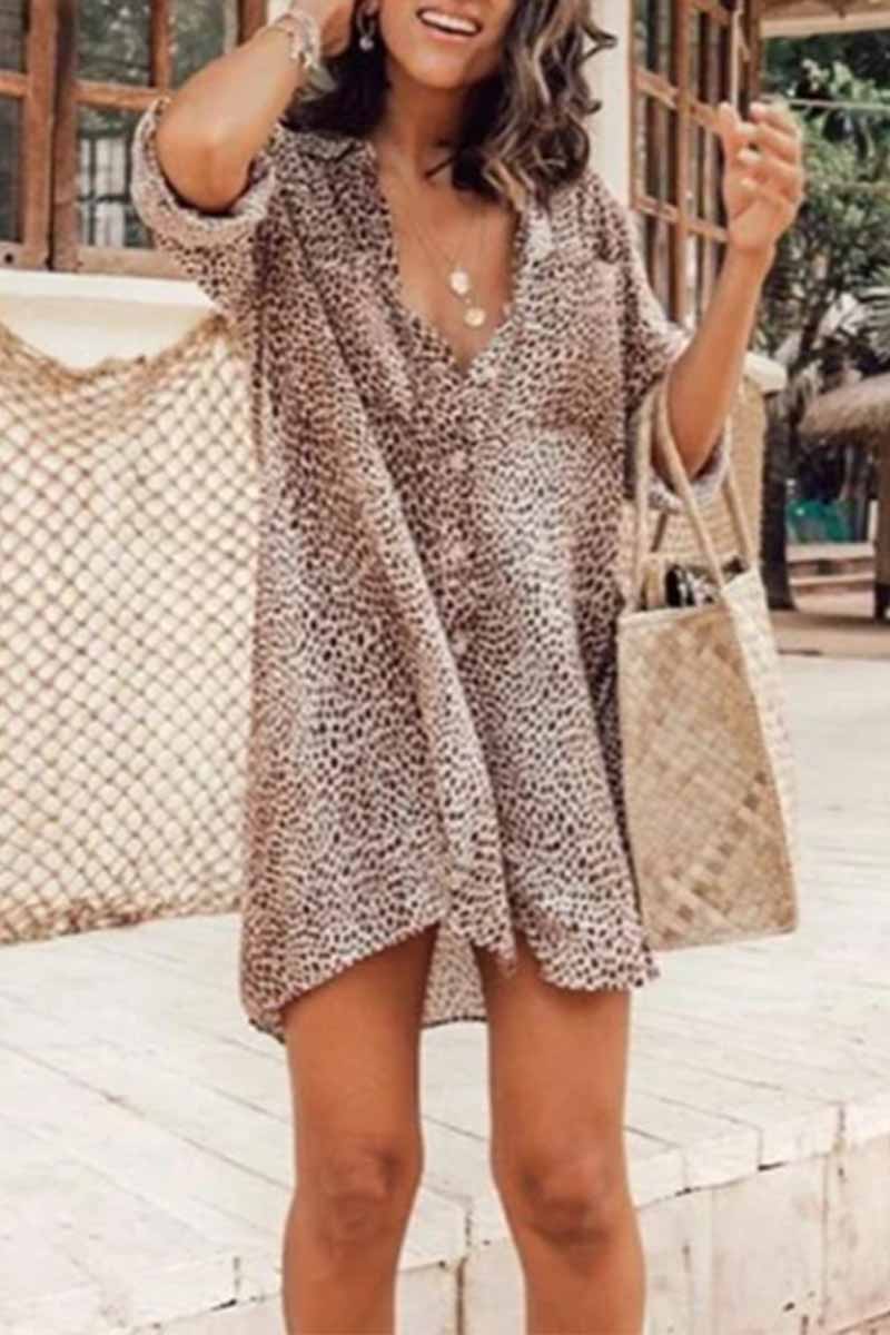 Chicindress Leopard Print Long Sleeve Shirt Mini Dress(3 Colors)