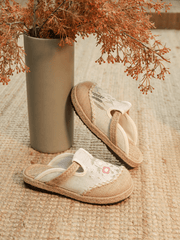 CACTUS ROSE | BLOSSOM WHEAT EMBROIDERED LINEN MULE - BEIGE