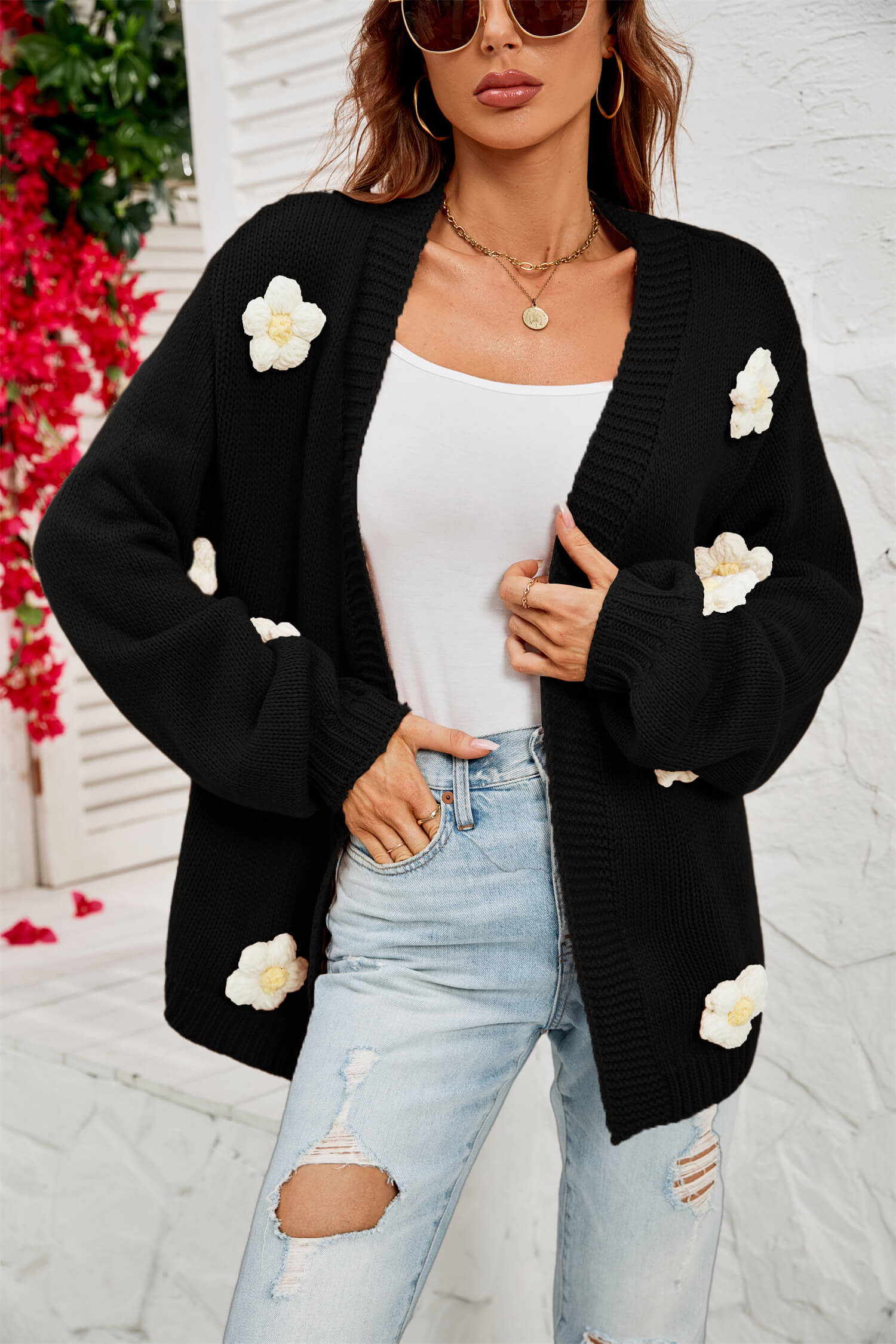 Fall In Daisy Oversized Knit Cardigan