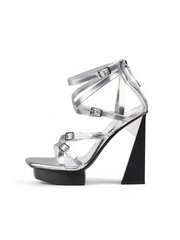 Jady Rose | Stelio Leather Strap Sky High Heels - Silver